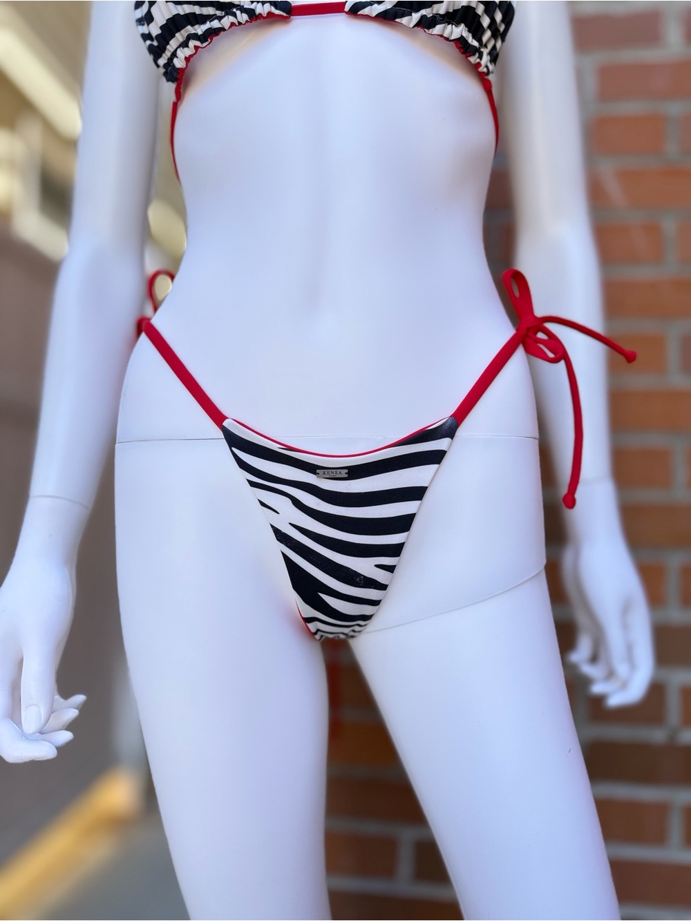 Red String Zebra Print Triangle Bikini - Picture 13 of 16